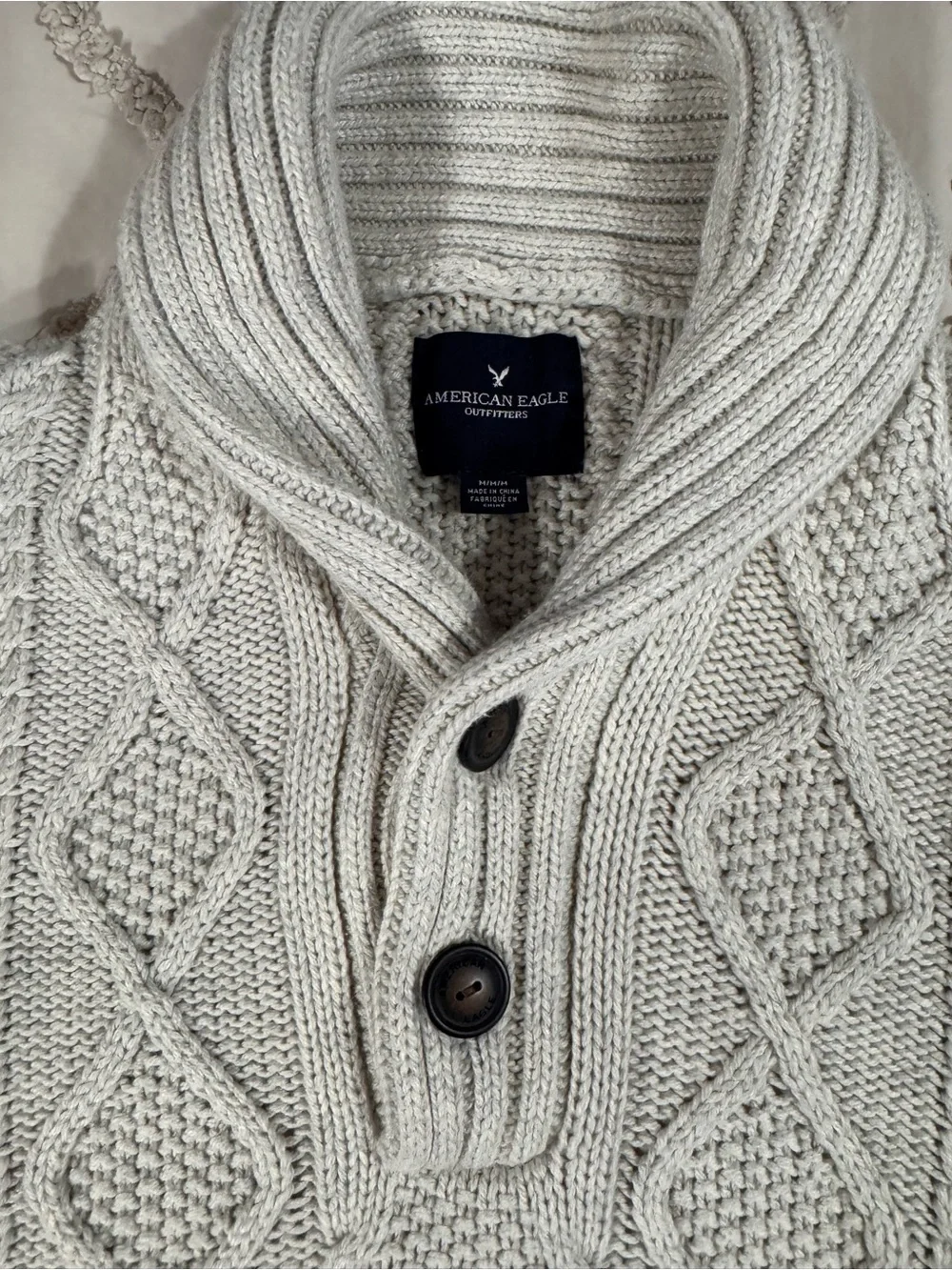 American Eagle Outfitters Cream Cable-Knit Turtleneck Sweater